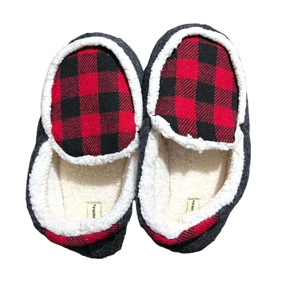 NWT Kids DEARFOAMS Hunter Felted Microwool Moccasin Slipper Buffalo Plaid 2/3